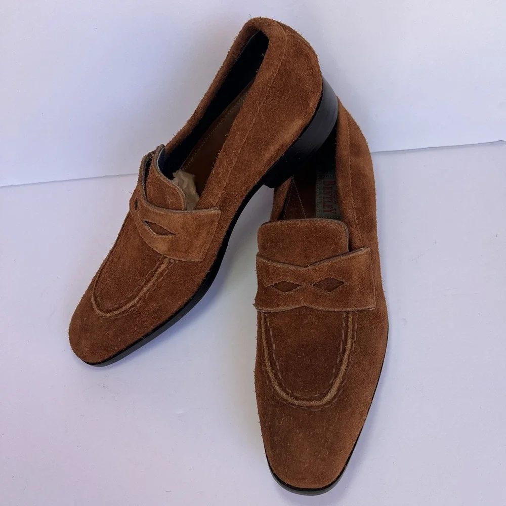 VTG Italian Suede Penny Loafers Mens 43 US 10 Brown Shaggy Handmade Nardi